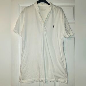 All Saints White Men's‎ Polo Shirt Inverted Collar Size Large With Flaw